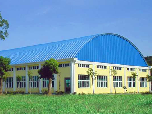 Arch Roof Metal Warehouse Buildings / Curve Large Span Steel Structures Framing