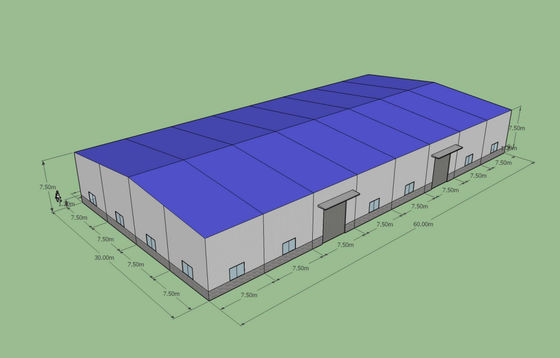 60x30x7.5m Prefabricated Steel Warehouse ASTM A36 Q235B