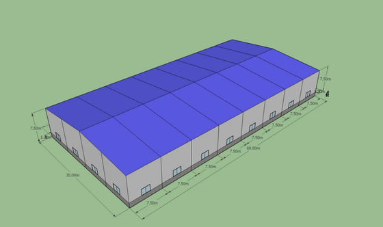 60x30x7.5m Prefabricated Steel Warehouse ASTM A36 Q235B